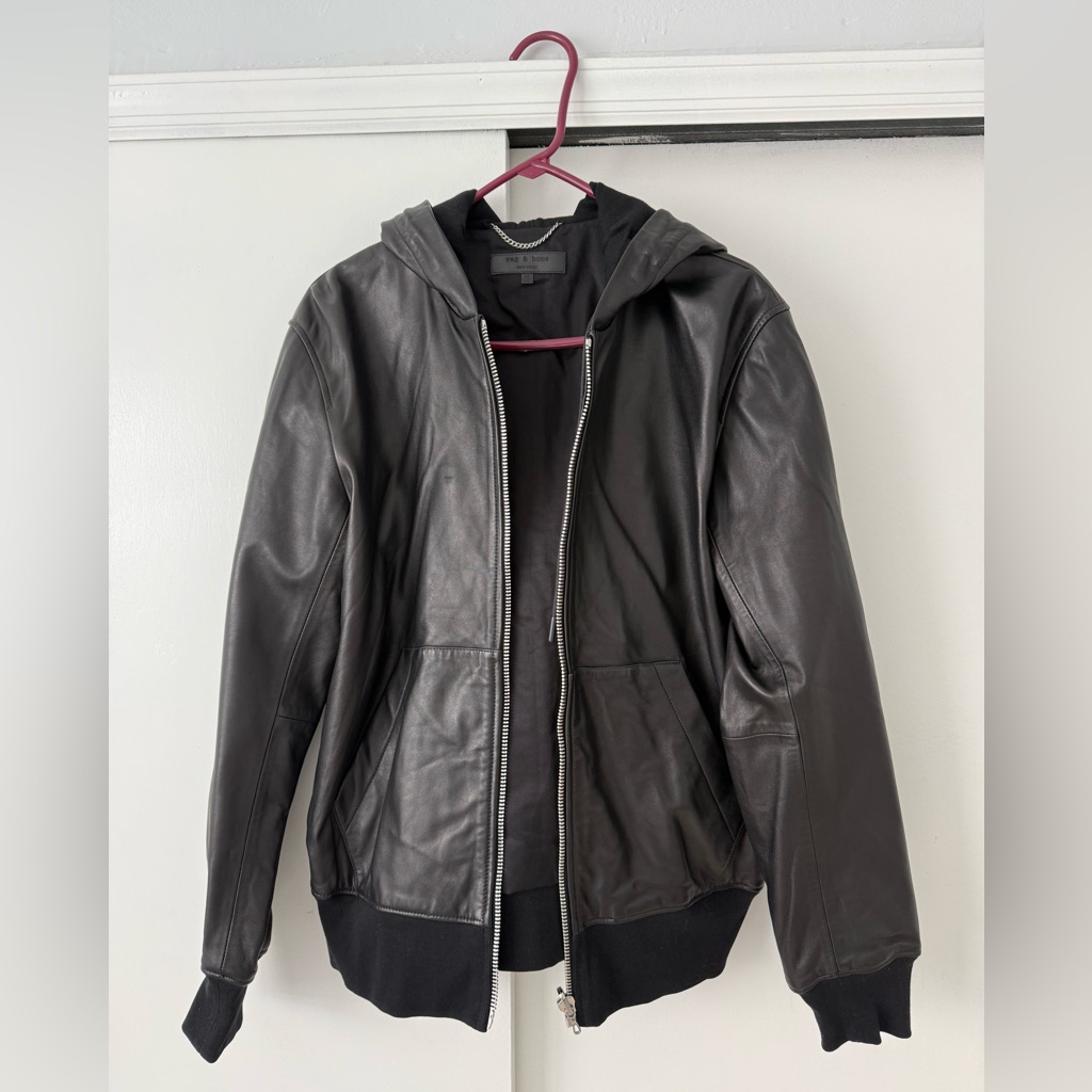 Rag & Bone Men’s Leather Jacket With Hood - Med